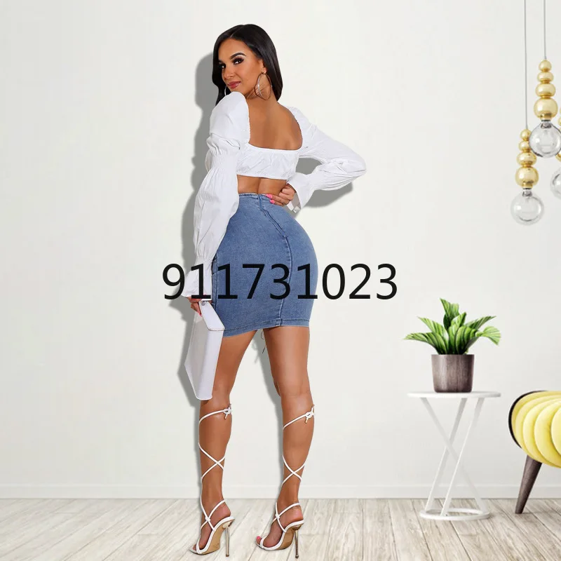2021 New Women Denim Short Skirt High Waist Zipper-up Bandage Y2k Harajuku Sexy Bodycon Jean Party Nightclub Outfits | Женские юбки