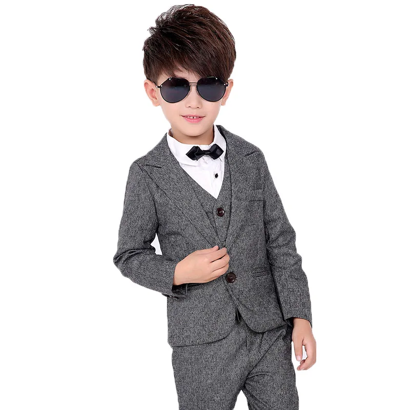 

2020 Kids Jacket Vest Pants 3Pcs Clothing Set Flower Boy Wedding Formal chorus Dance Show Blazer Suit Children Tuxedo Costume