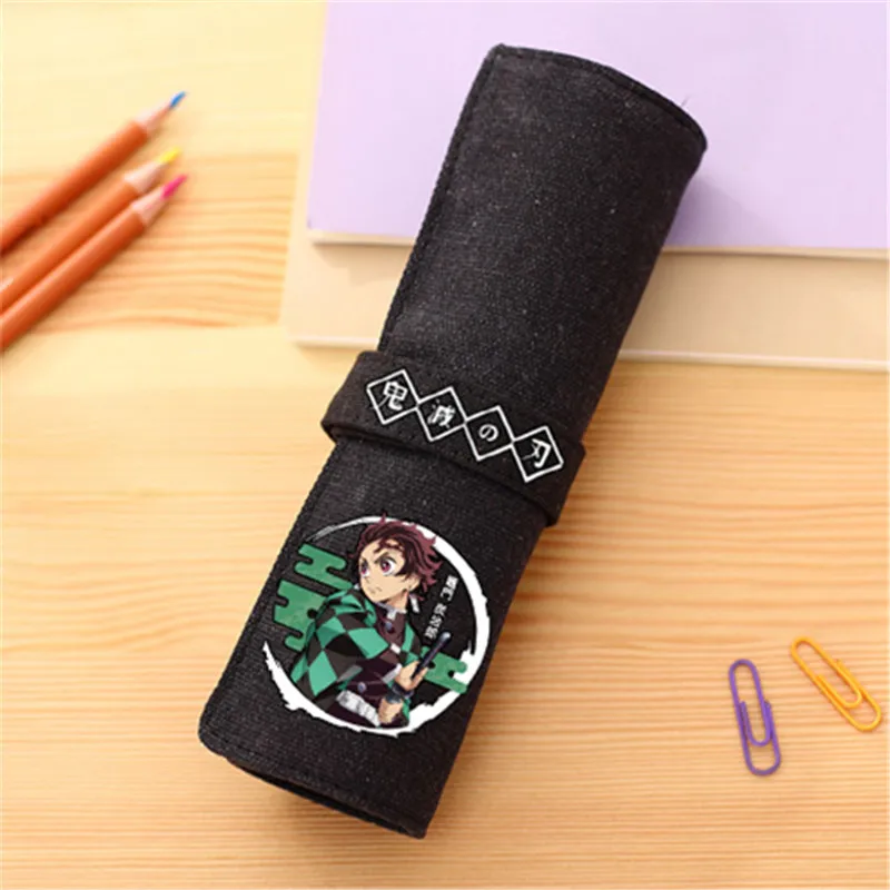 Demon Slayer: Kimetsu no Yaiba Tanjiro Kamado милый холщовый роликовый чехол для карандашей твердая ручка сумка школьные принадлежности для детей канцелярские принадлежности