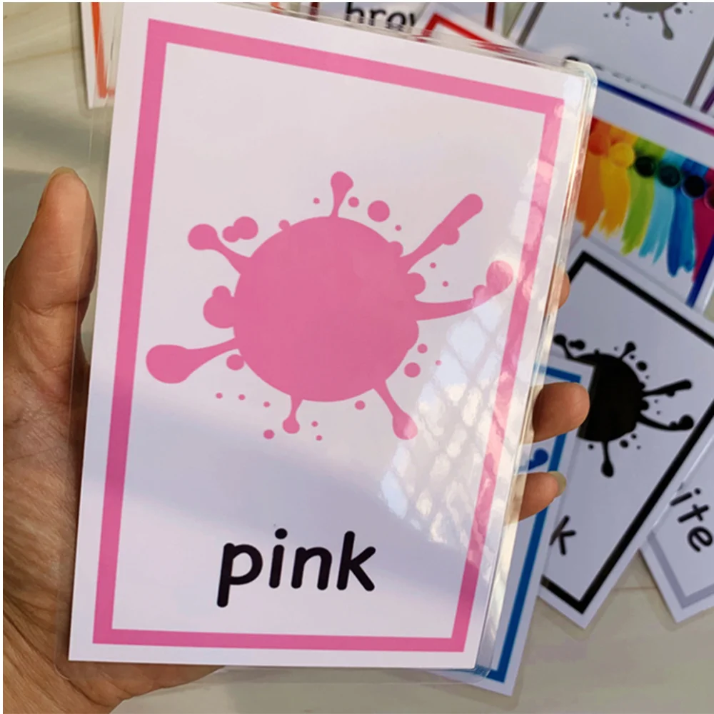 

12 Sheets Color Words Flash Cards Colors Words Learning Cards English Color Cognitive Cards Waterproof English Letters Memory Ca