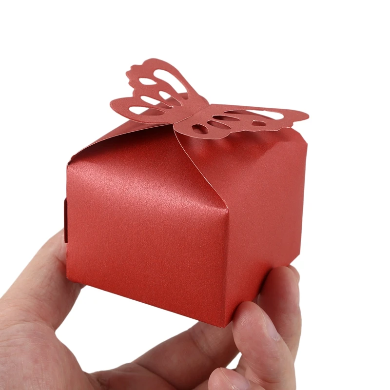 50 Pcs Butterfly Favor Gift Candy Boxes Cake Style for Wedding Party Red | Дом и сад