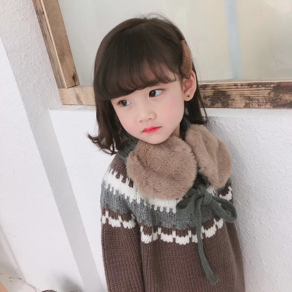 2 в 1 детский шарф шапка зима-осень теплая повязка плюшевые наушники вязаные