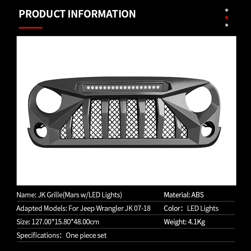 Матовая Черная передняя решетка Mars W светодиодный светодиодные фары для