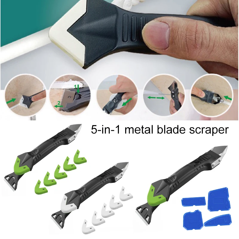 

5 In 1 Silicone Remover Caulk Finisher Sealant Smooth Scraper Grout Kit Tools with Seam Tape Plastic Hand Tools Set Accessories