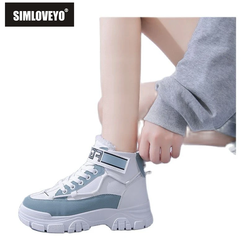

SIMLOVEYO зимняя обувь 2021 Новая женская Нескользящая шнуровка утолщенные теплые плюшевые женские ботильоны обувь на платформе Размеры 35-40 F1433