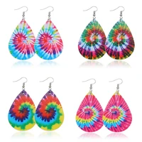zwpon fashion rainbow dye dazzling teardrop pu leather drop earrings colorful vegan leather drop earrings for woman jewelry