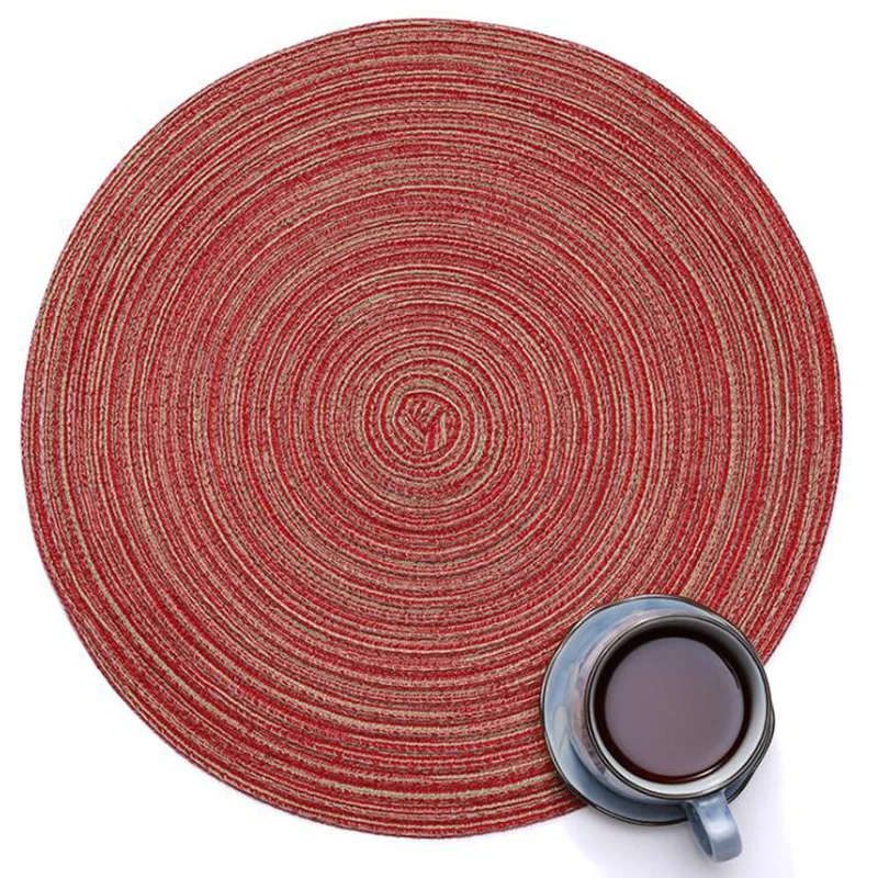 

YIHAO 35cm Pads Round Cotton Placemat Insulation Western Food Mat Solid Color Non-slip Woven Table Mat Kitchen Tool