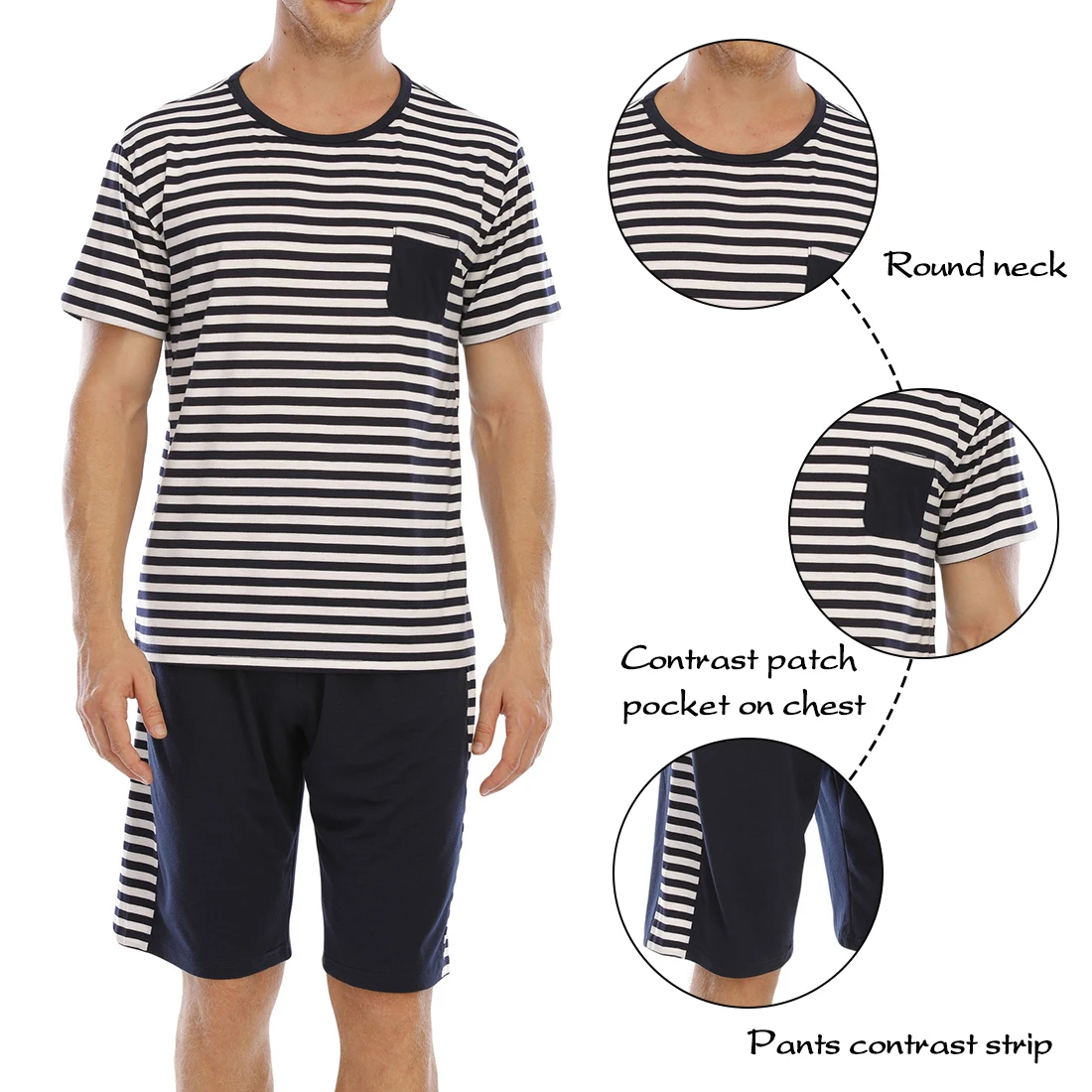 

Jodimitty Men Pajama Sets Cotton Male Short Sleeve Striped Pajama Set Man Autumn Sleepwear Suit Pajama Casual Homewear Nightwear