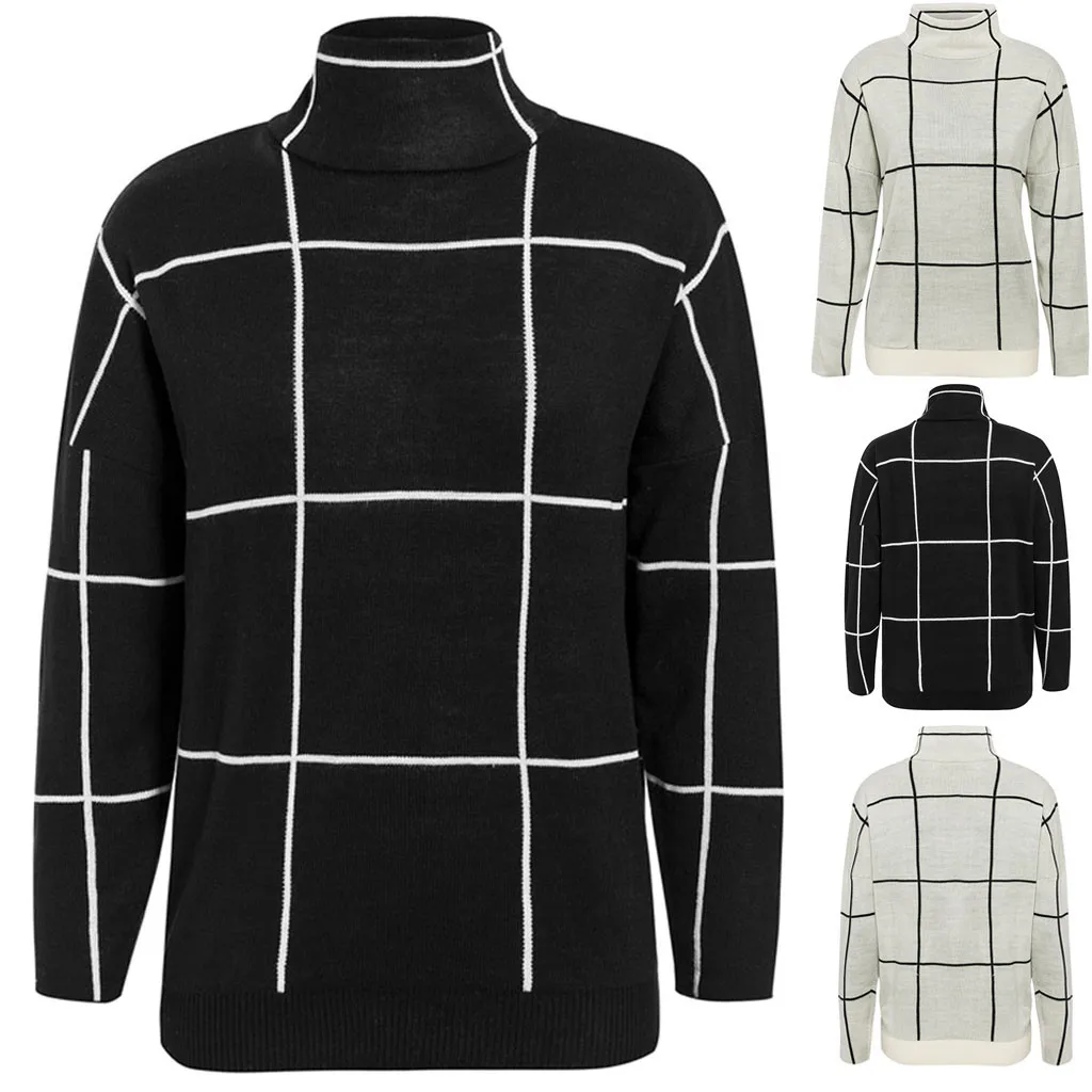 

JAYCOSIN Plaid turtleneck women pullover sweaters Casual office ladies outerwear knitted sweaters Autumn winter female jumpers