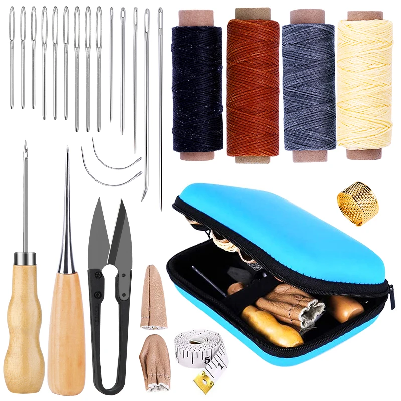 

IMZAY 28 PCS Leather Sewing Kit With Large-Eye Stitching Needles Waxed Thread Leather Sewing Tools For DIY Leather Craft