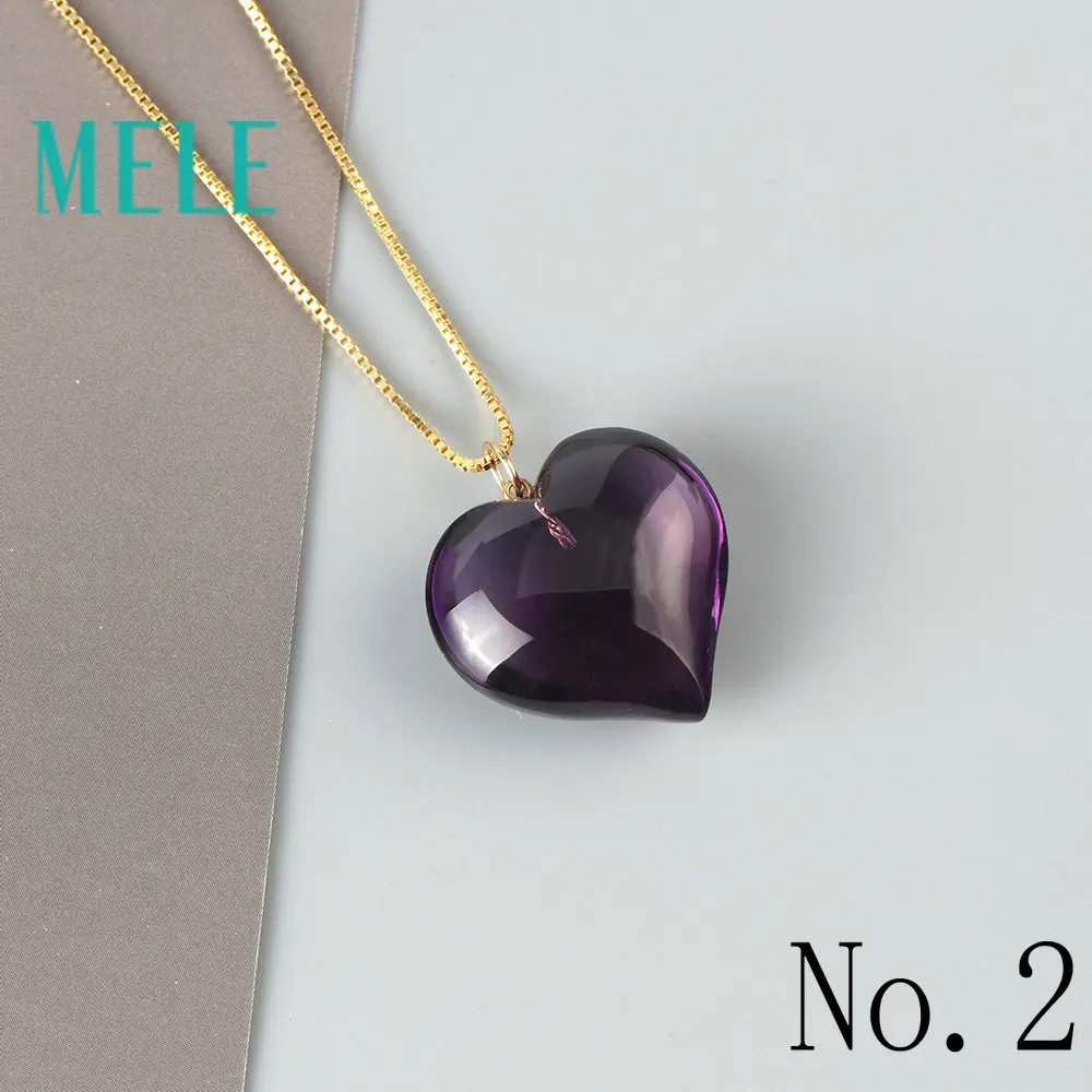 Женский и мужской кулон с натуральным аметистом в форме сердца из натурального