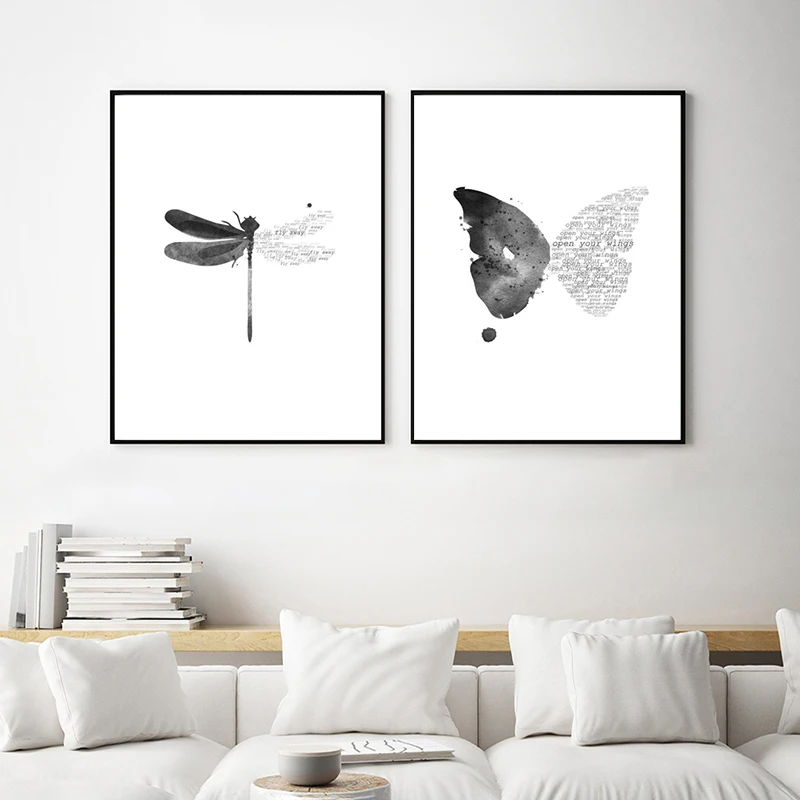 Настенная картина в скандинавском стиле со стрекозой холст с постером бабочкой
