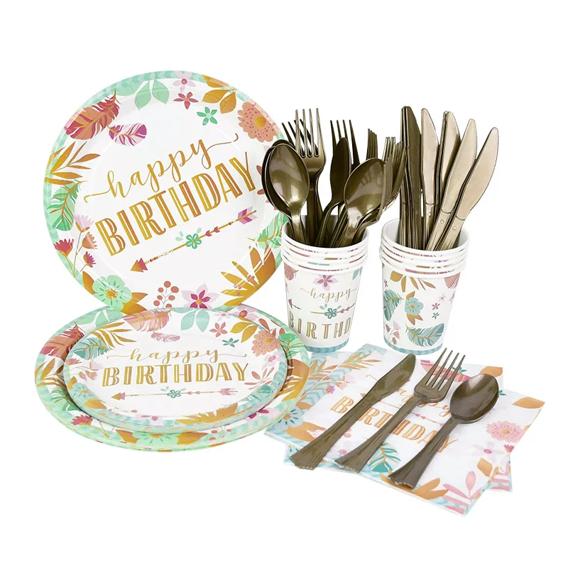 

Happy Birthday Theme Disposable Tableware Paper Cups Plates Kids Adult Birthday Party Supplies Baby Shower Christening & Baptism