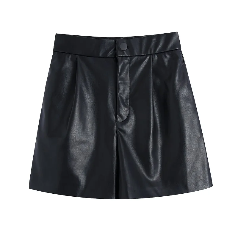 

ZXQJ женские шикарные модные шорты из искусственной кожи с боковыми карманами, винтажные женские короткие брюки на молнии с высокой талией, 2021