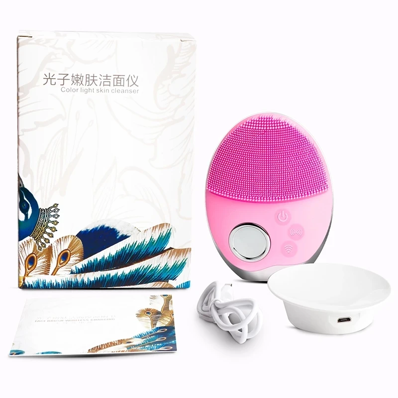 

Ultrasonic 3 Colors LED Photon Lights Electric Facial Ceansing Brush Mini Soft Silicone Wireless Face Washing Machine Massager