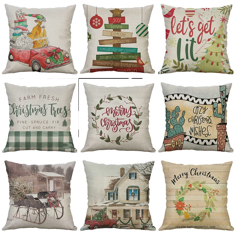 Рождественские наволочки 45*45 наволочка красный грузовик хлопковая льняная