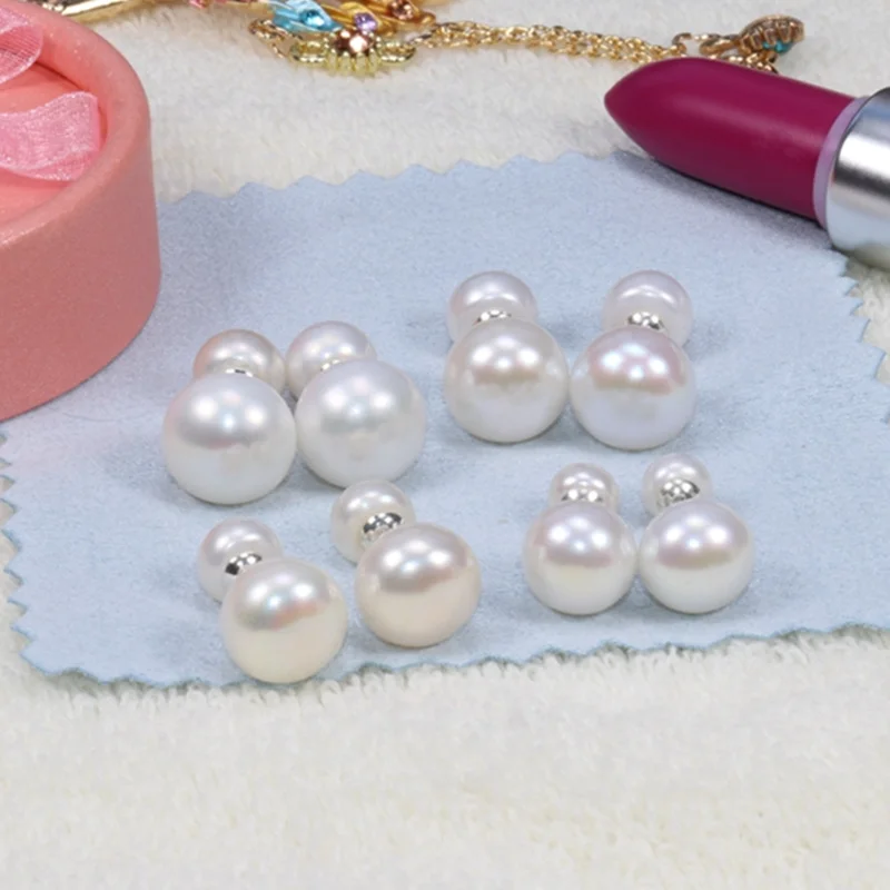 Женские серьги из серебра 925 пробы с натуральным жемчугом 11 12 мм|double pearl earrings|fashion