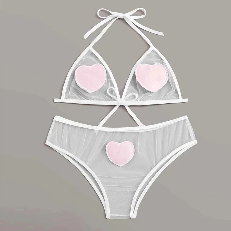 Милый комплект нижнего белья Для женщин сексуальный розовый любящее сердце с
