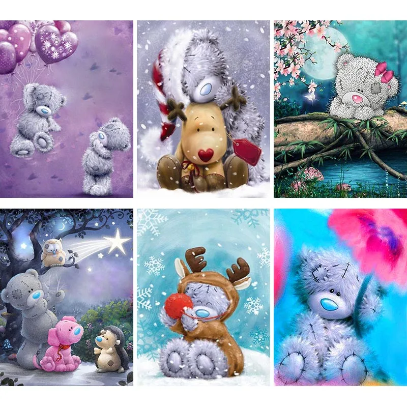 

Full Round Square 5d Diamond Embroidery Muppet Bear Diy Cross Stitch Diamond Paintings Winter Scenery Kit Christmas Gift M25