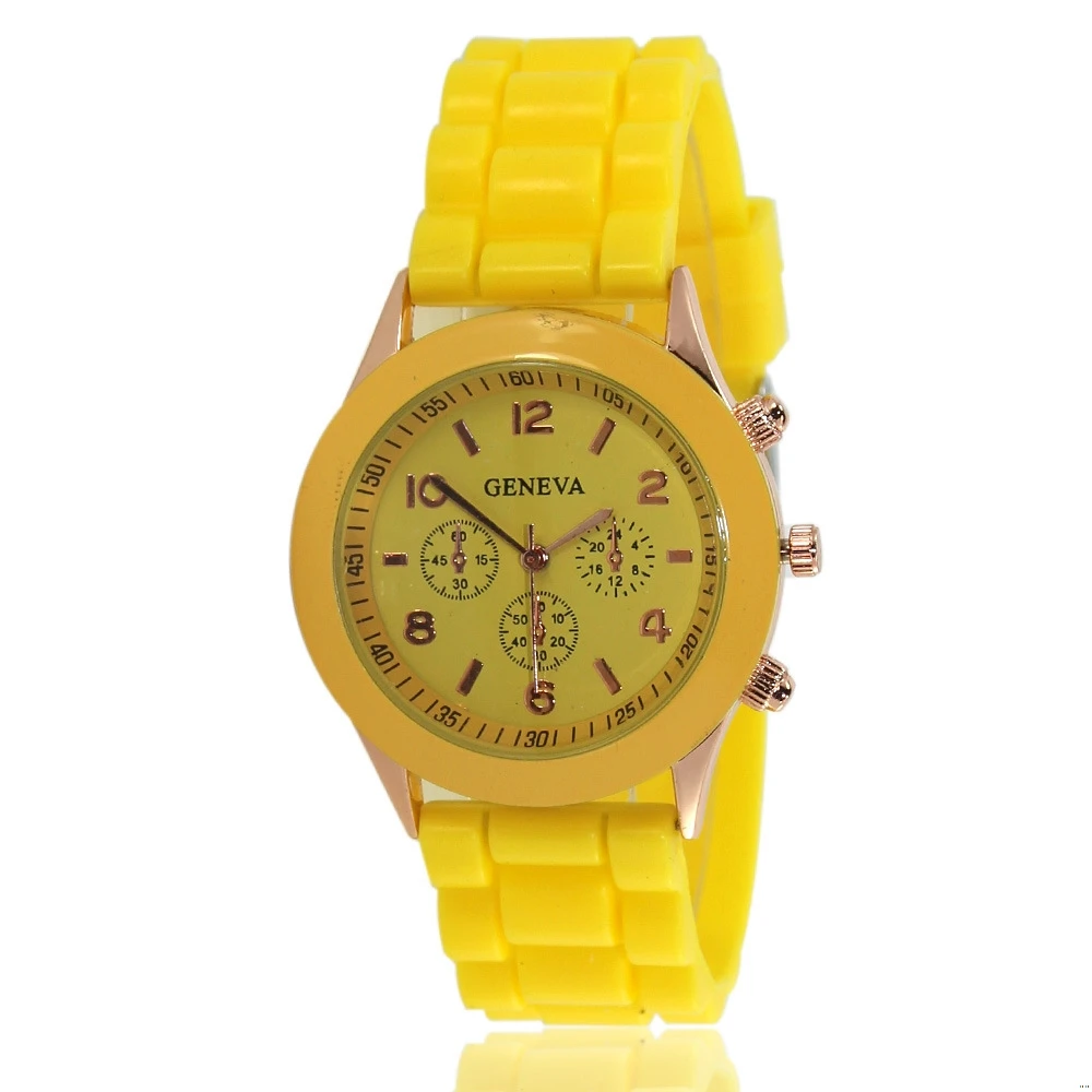 Sports Watch For Women Fashion Geneva Yellow Silicone Three Eyes Double Roman Digital Quartz Wristwatches Ladies Reloj Mujer