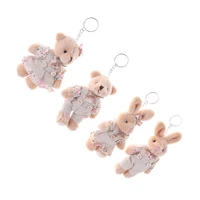 new 1 pair couple bear rabbit plush keychain floral cloth bear rabbit bunny dolls key bag pendants lovers friends gift 11cm