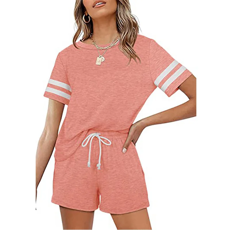 

Women Cotton Pajamas Set Pink New 2PCS Sleepwear Summer Shirt&Shorts Femme Pijamas Suit Short Sleeve Sleep Set Home Wear