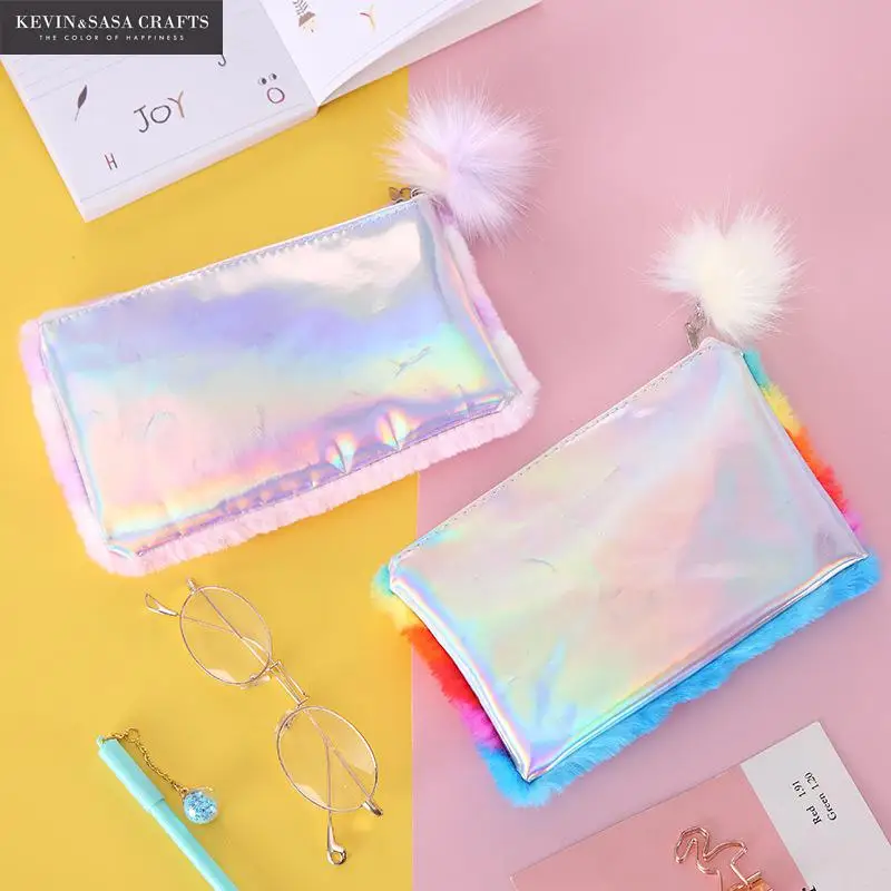 Радуга пенал качество плюшевые школьные принадлежности канцелярские подарок