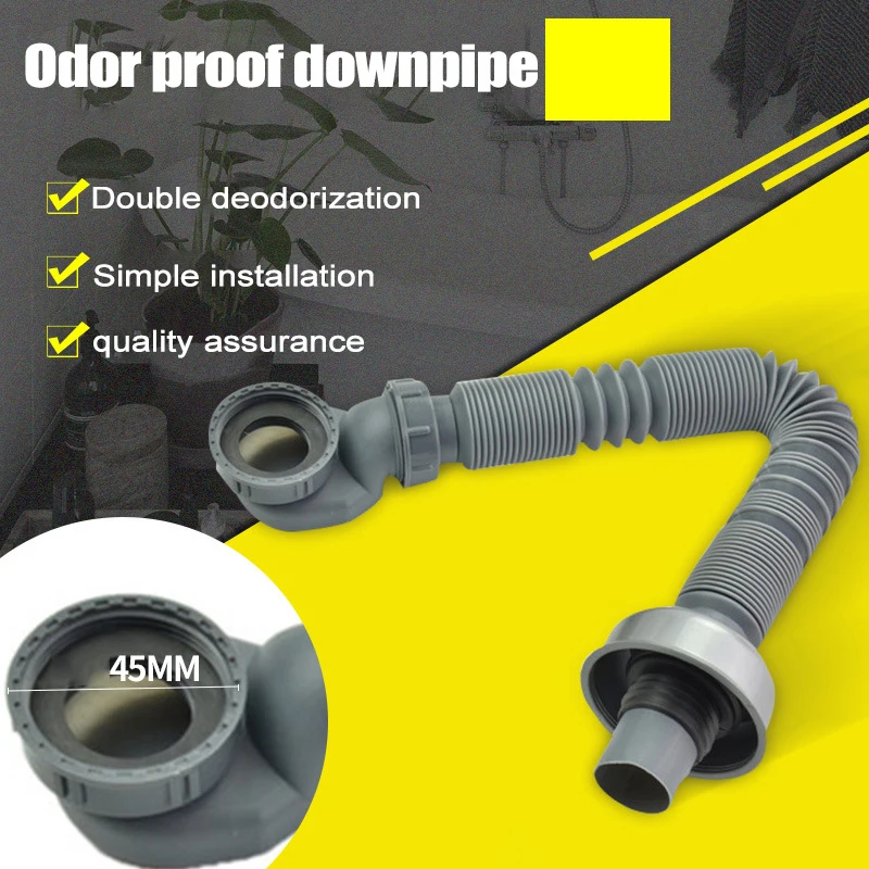 

Universal Sink Drain Pipe 90cm Expandable Flexible P-Trap Smell-Proof Design Thread Discharge Hose for 45-48mm Thread Drain Pipe