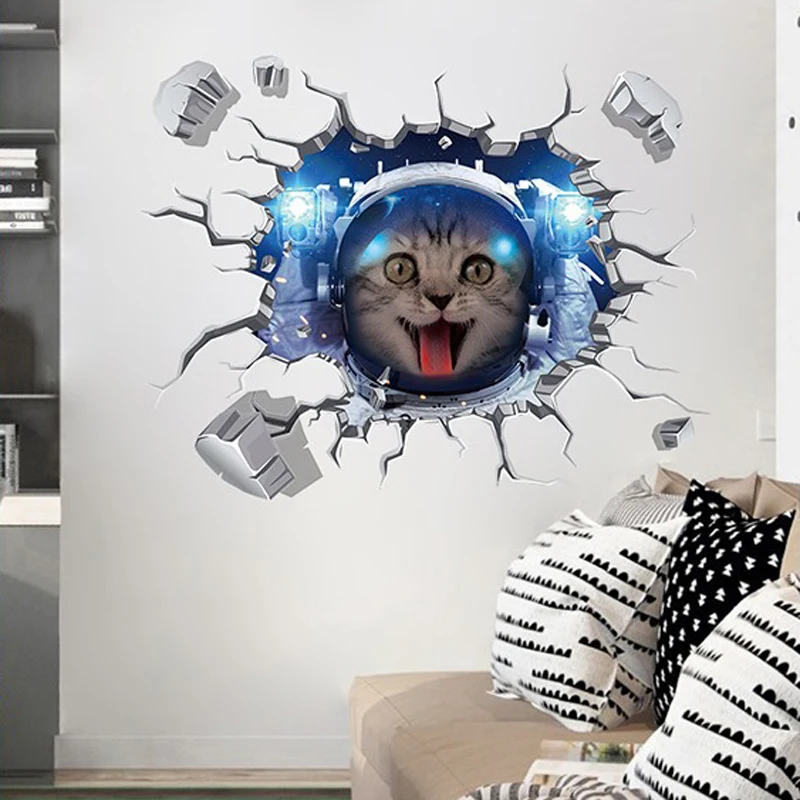 DIY 3D космический аэрокосмический Кот настенные наклейки для детской комнаты