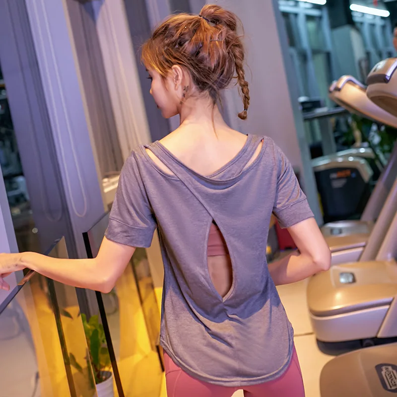 Женский спортивный топ с открытой спиной белая серая фиолетовая спортивная