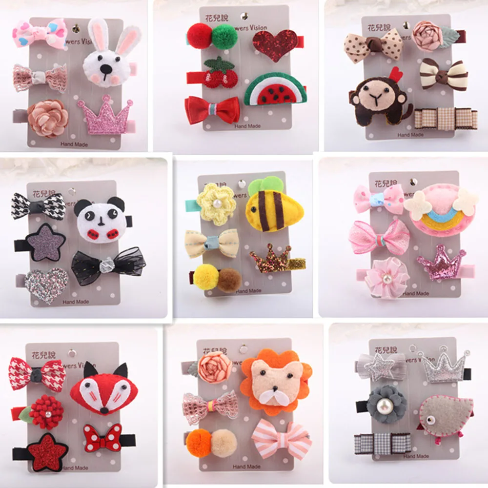 

5pcs/set Korean children's hair accessories set cartoon animal hair clips all-inclusive cloth card baby safety clip