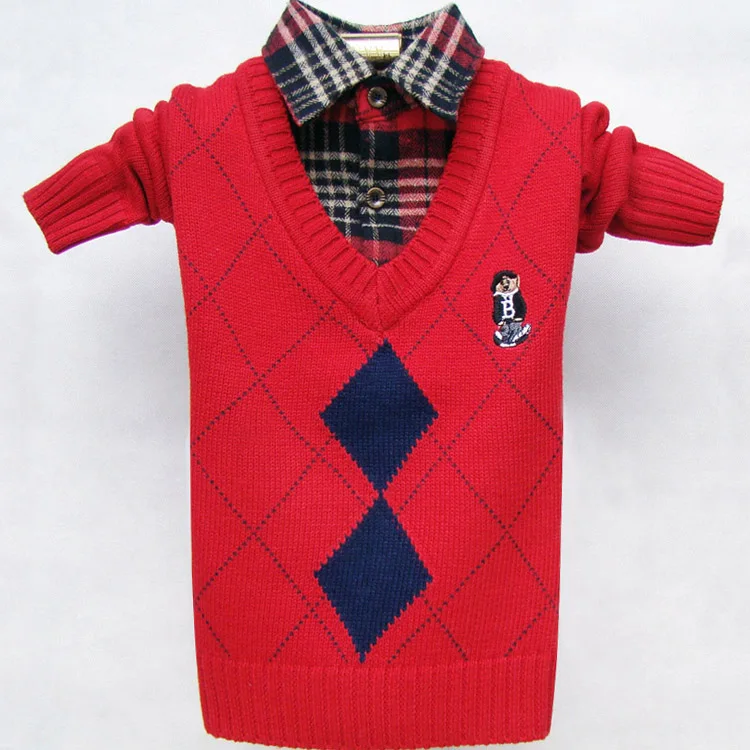 Осень 2021 детская одежда Свитера для мальчиков однотонные Хлопковые вязаные