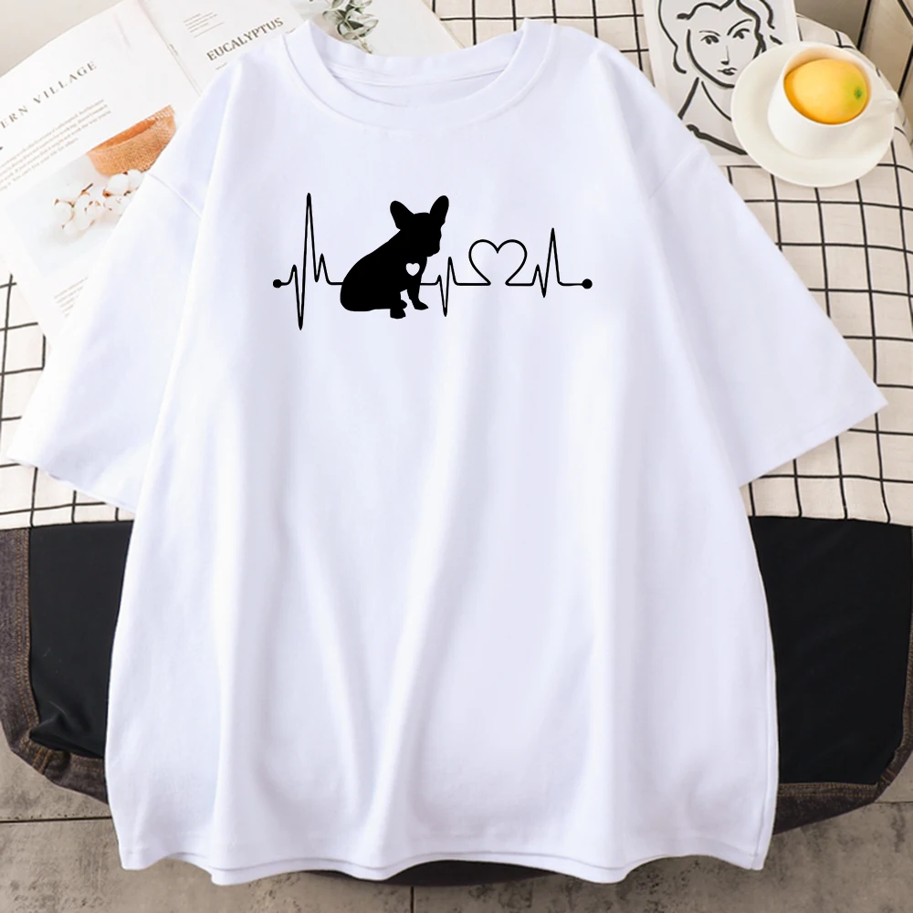 

Herzschlag Hund Gedruckt Weibliche T-Shirt Einfachheit Kurzarm Mode Alle-Spiel T Shirts Vintage Crewneck T-shirts