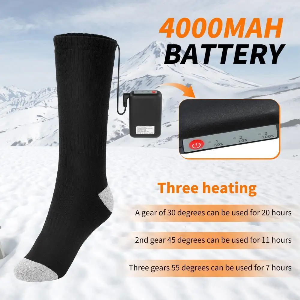 1 Pair Heated Socks Unisex 4000mAh Rechargeable Battery 3 Heat Settings Thermal Winter Warm Socks with 2 Power Bank for Outdoor