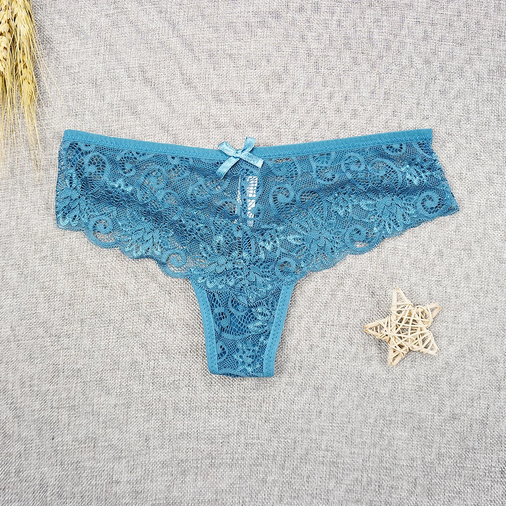 

Tangas sexys para mujer, Tanga de encaje completo transparente, lencera de tiro bajo, S-XL, 3 unids/lote