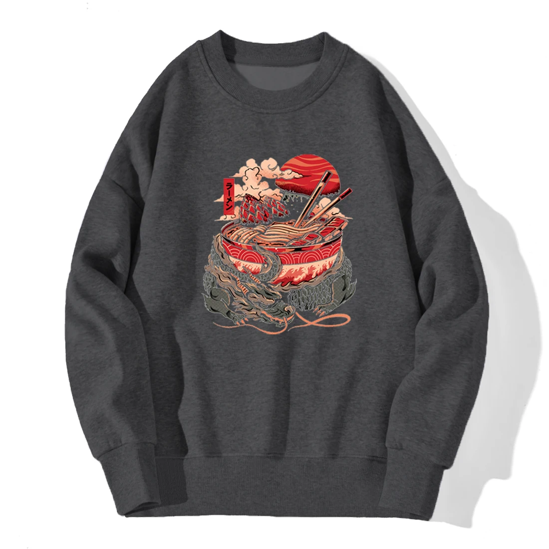 

Флисовый теплый пуловер в японском стиле Харадзюку, свитшот с волнистыми рамен, уличная одежда в стиле хип-хоп, модная Новая повседневная св...