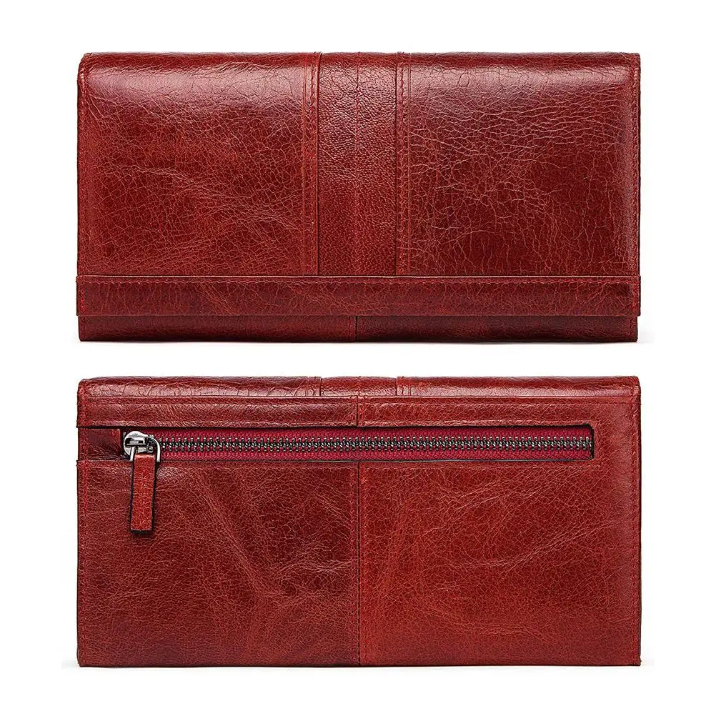 Женский кошелек из воловьей кожи длинный вместительный клатч с несколькими