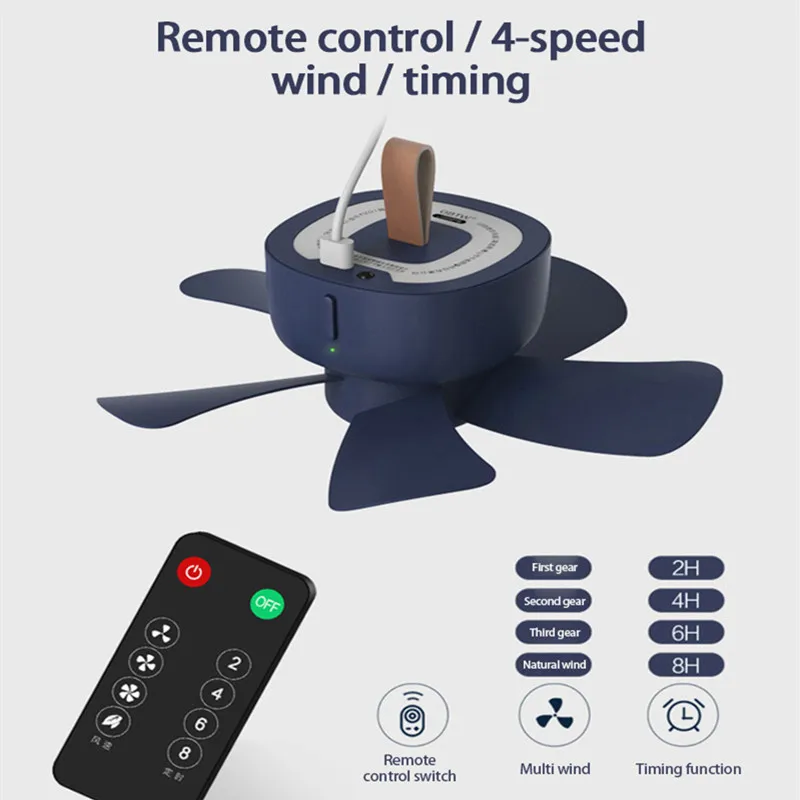 

Потолочный вентилятор с дистанционным управлением и таймером, 4 скорости, USB-вентилятор для кровати, кемпинга, уличный подвесной вентилятор ...