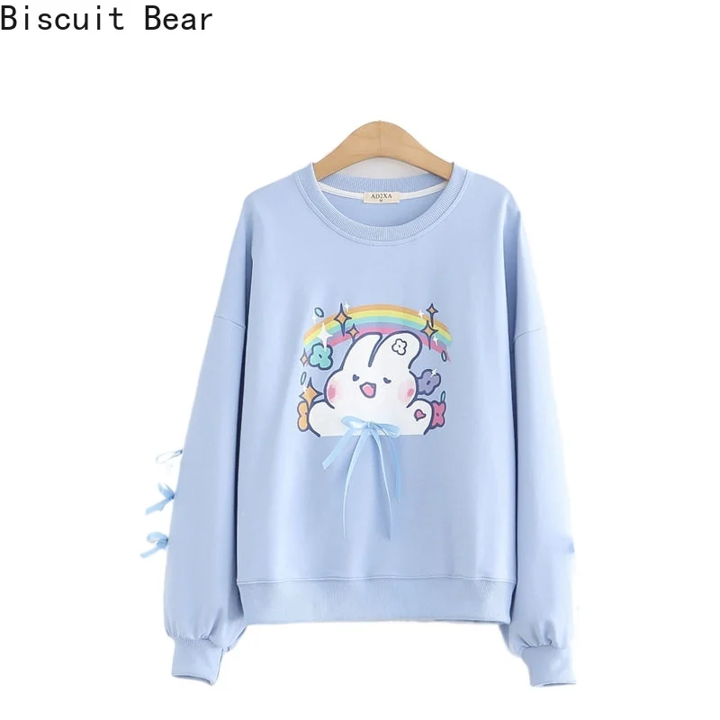 

Хлопковые женские толстовки, Весенняя женская Повседневная Толстовка с круглым вырезом, топы в стиле Харадзюку, пуловер для девушек с радуж...