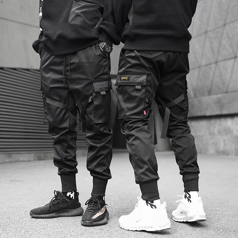 2020 Hip Hop Boy Multi-pocket Elastic Waist Design Harem Pants Men Streetwear Punk Casual Trousers Jogger Male Dancing black Pan | Мужская