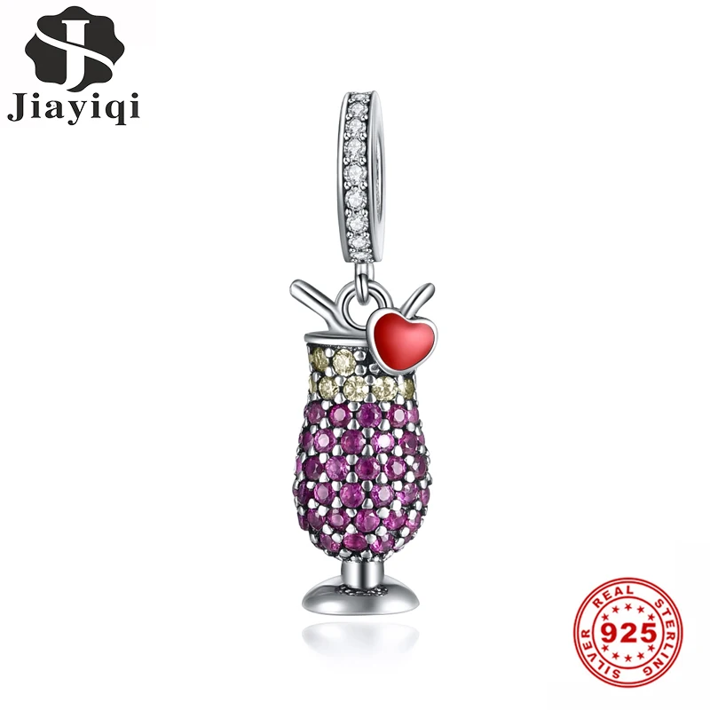 Jiayiqi, новинка, 925 пробы, серебряные, фиолетовые коктейльные стеклянные бусы, амулеты, подходят для женщин, оригинальное ожерелье и браслет, сделай сам, серебро 925, ювелирные изделия