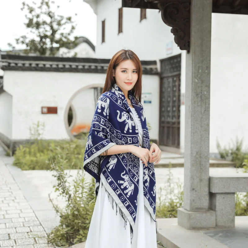 

140*140 cm Autumn and Winter National Style Tassel Shawl Brushed Jacuquard Large Square Scarf Women Travel Warm Dot Scarves