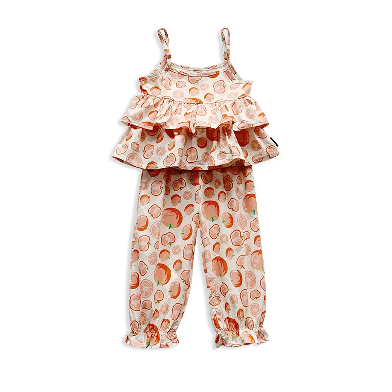 

2020 New Baby Girls Summer Clothes Set Two Piece Set Fashion Tomatoes Print Kids Girl Suit Shirt and Pants
