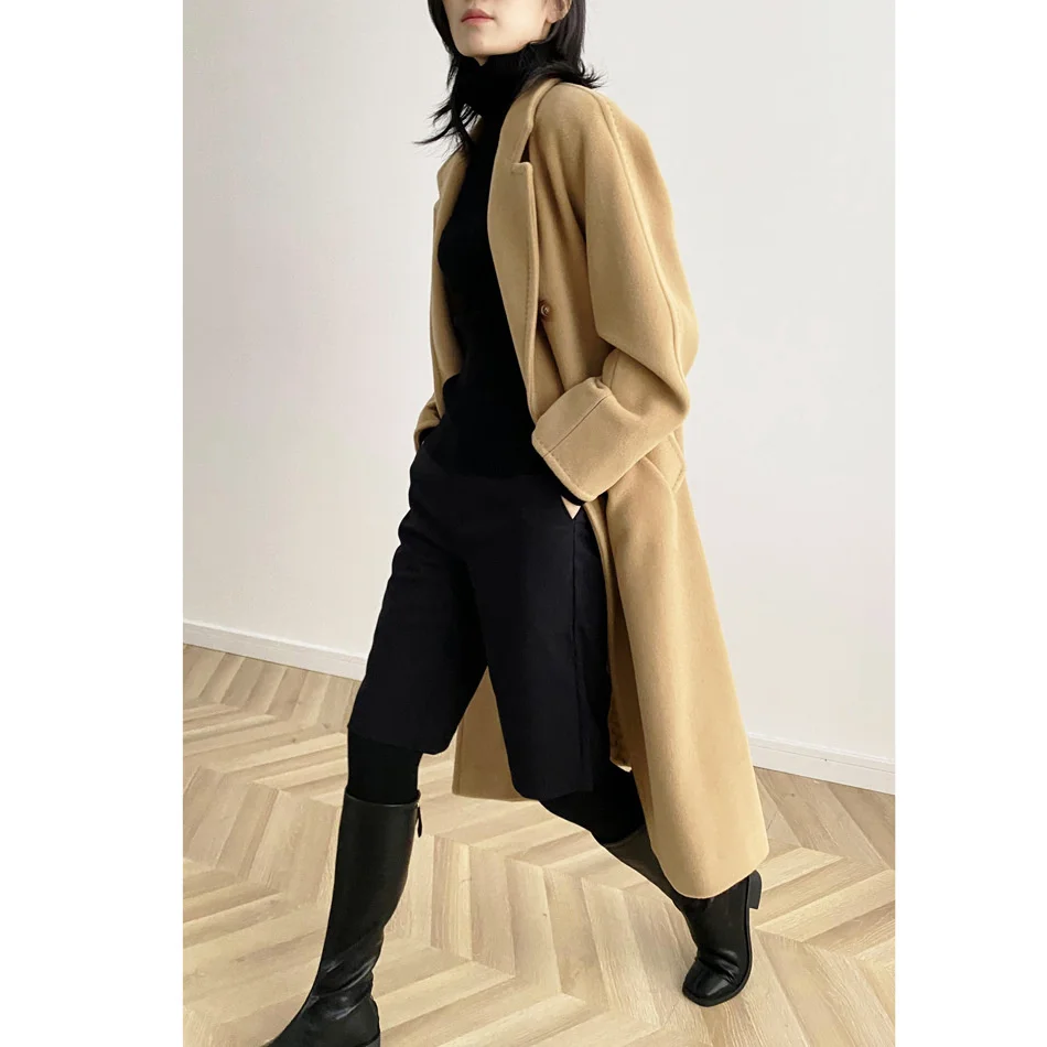 

2021 autumn winter new guest 101801 cashmere coat women's classic medium length suit collar wool coat