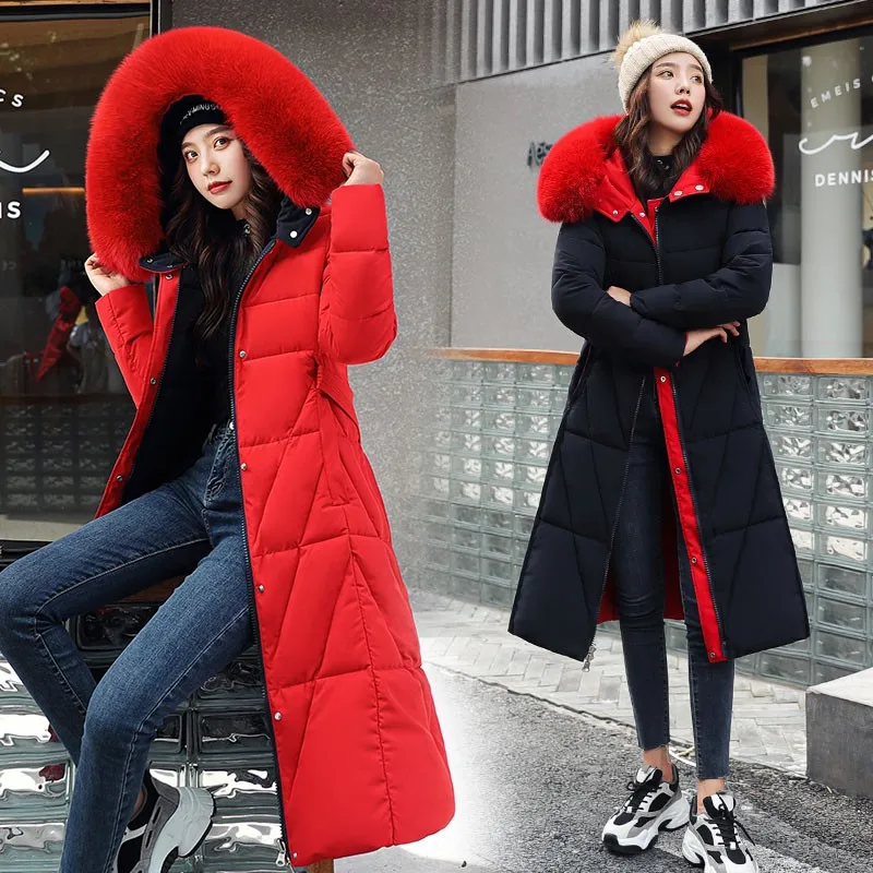 2020 Winter Jacket Women Coat Windproof Warm Female Hooded Parkas Long Design Double Sided Snow Overcoat With Belt Femme Veste