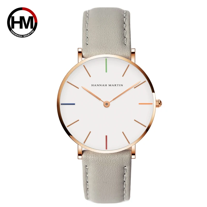 

Japan Quartz Movement Ladies Watch Fashion Casual Women Top Brand Pink Genuine Leather Strap Simple Waterproof Wristwatch 36mm