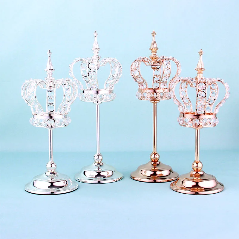 

Silver/Gold Crown Candle Holder Fashion Hollow Iron Candlestick Birthday Gift Ornaments Home Decorations