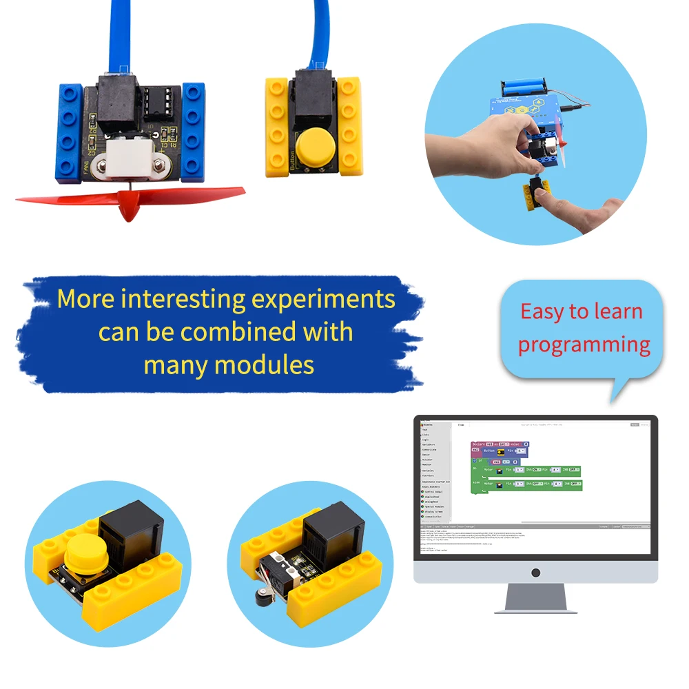 Kidsbits Building Blocks L9110 Motor Drive Fan Propell Module Fire Extinguishing Robot For Arduino STEM Programming Education | Игрушки и