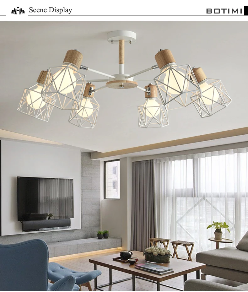 BOTIMI Lustre деревянная люстра для железный абажур для гостиной светодиодный люстра освещение люстры Para Sala De Jantar домашняя лампа