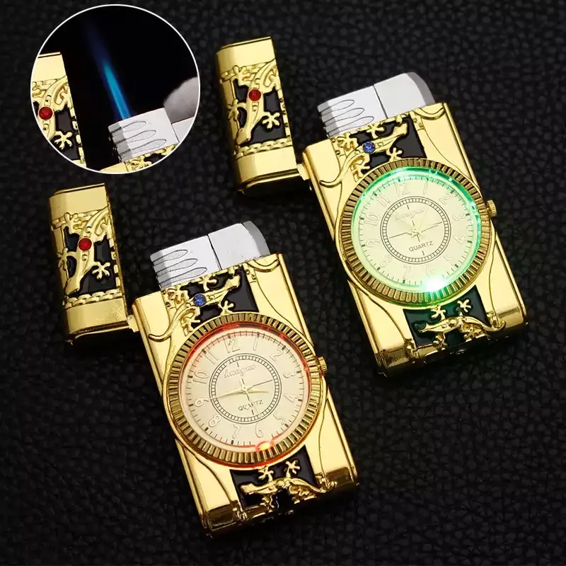 

Gecko Shape Butane Windproof Lighter Clock Quartz Compact Torch Cigarette Lighter Cigar Accessory Small Gift